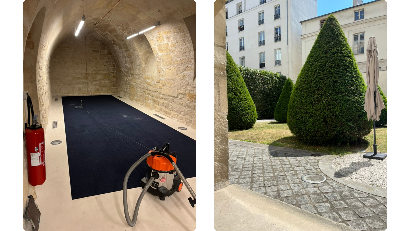 Préparation d'un espace de réception avant un événement d'entreprise