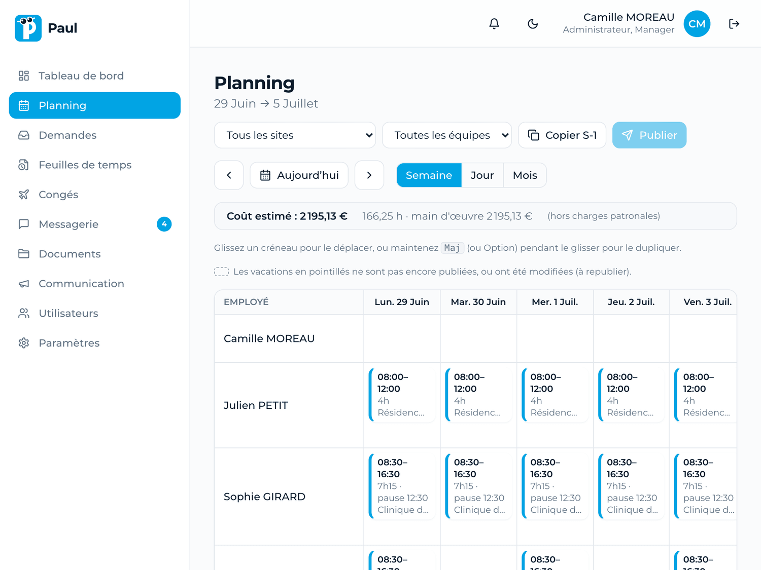 Le planning consultable partout, téléphone ou tablette